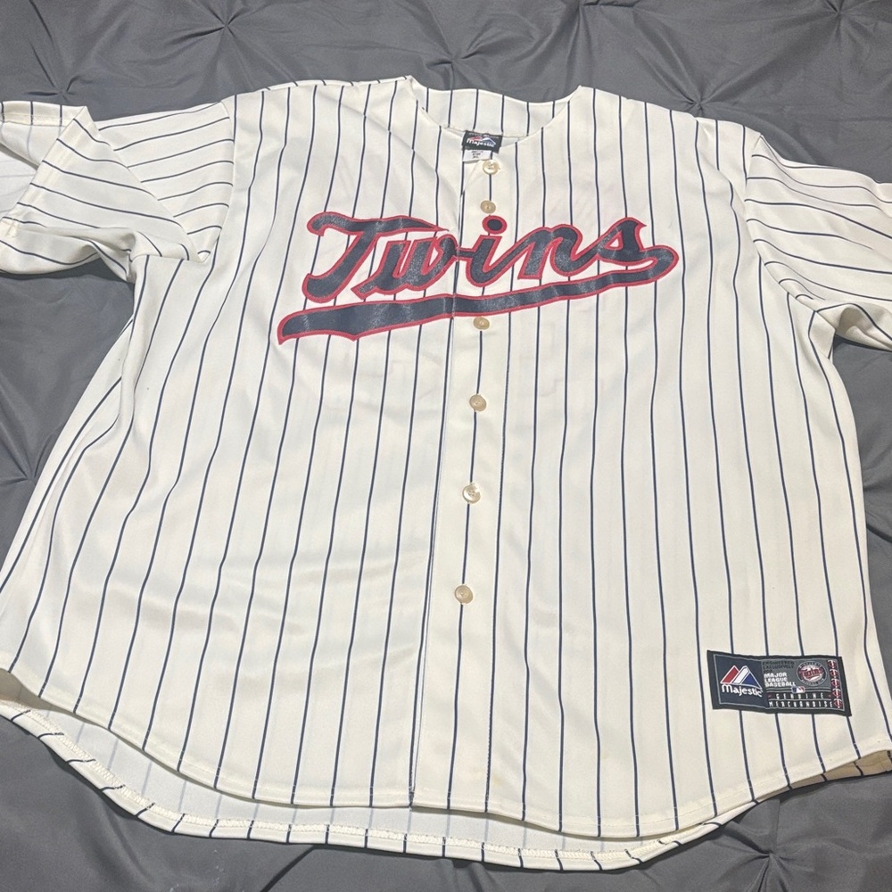Majestic White Pinstripe Baseball Jersey